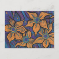 Golden Flowers Abstract Floral Art Pastel Painting