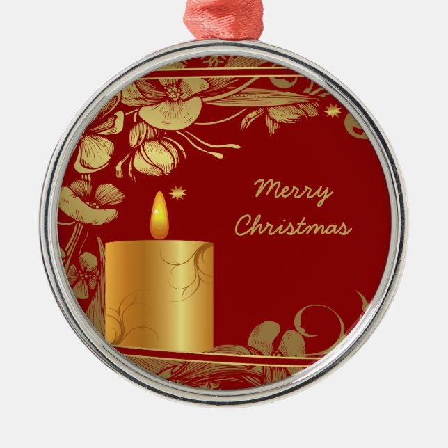 Golden flowers and candle Christmas ornament (Front)