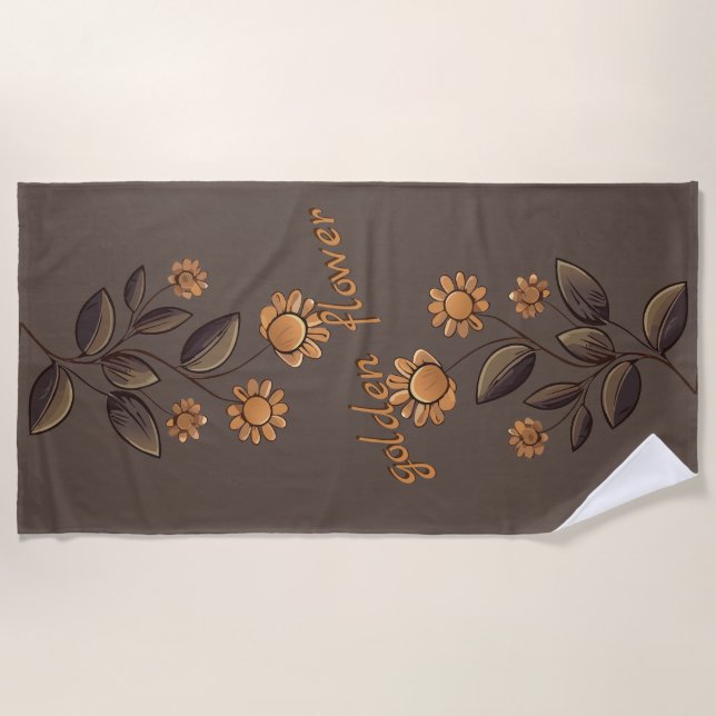 Golden Flowers Beach Towel (Front)
