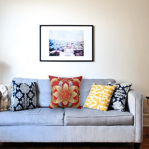 Golden Flowers Chinese New Year Throw Pillow