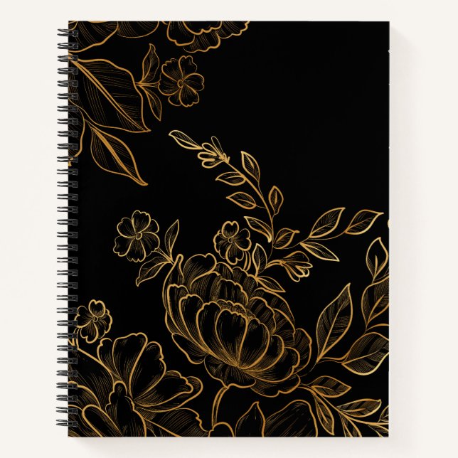golden flowers dark notebook (Front)