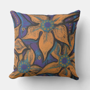 Golden flowers, decorative pastel painting, floral cushion