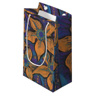 Golden flowers, decorative pastel painting, floral small gift bag