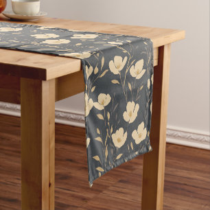 Golden flowers on a dark background short table runner
