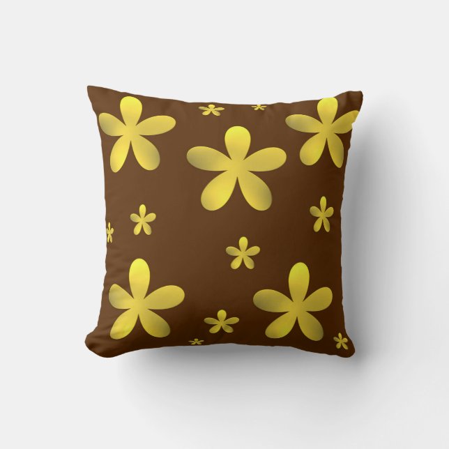 golden flowers on brown background cushion (Front)