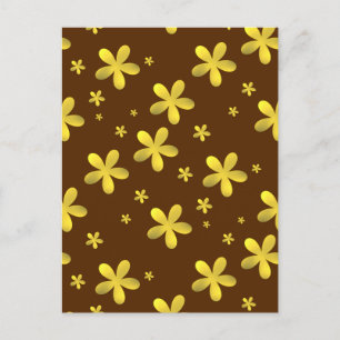 golden flowers on brown background postcard