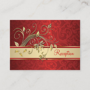 Golden flowers on red damask Reception Enclosure Card