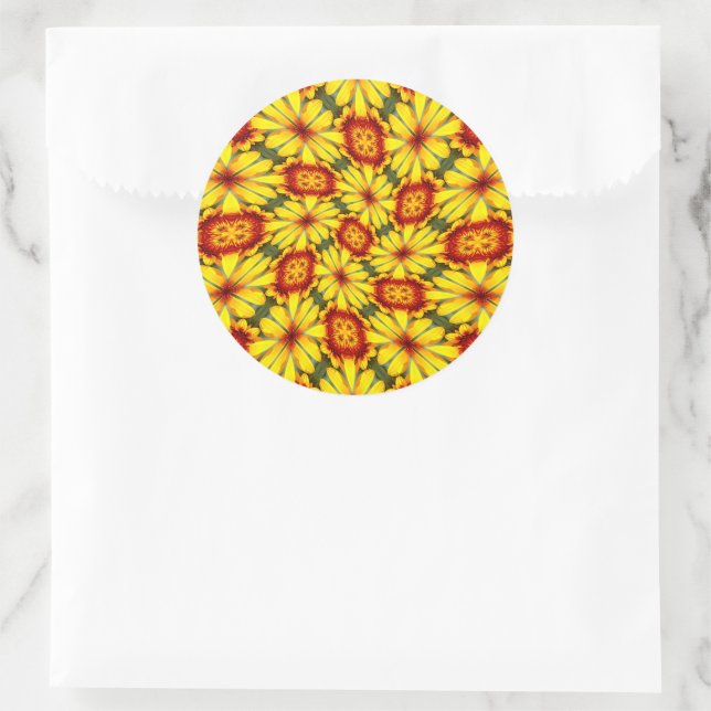 Golden Flowers Pattern Classic Round Sticker (Bag)