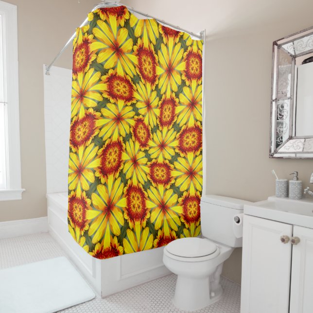 Golden Flowers Pattern Shower Curtain (In Situ)