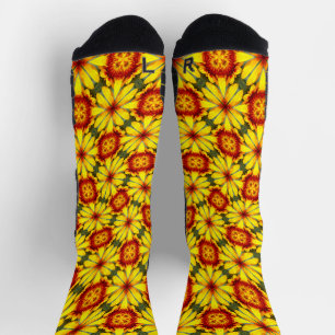 Golden Flowers Pattern Socks