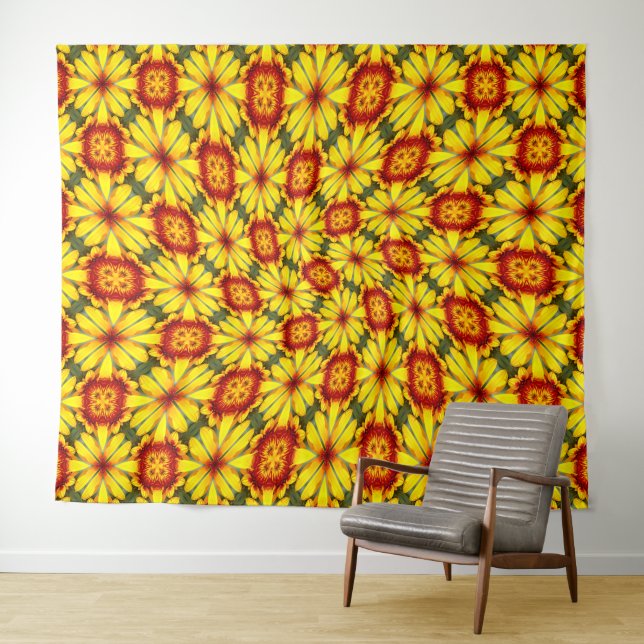 Golden Flowers Pattern Tapestry (In Situ (Horizontal))