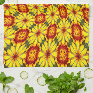 Golden Flowers Pattern Tea Towel