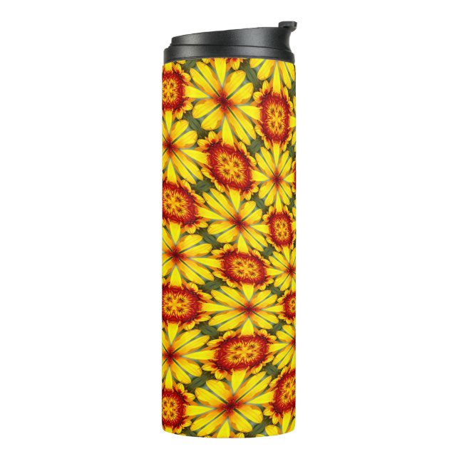 Golden Flowers Pattern Thermal Tumbler (Rotated Left)