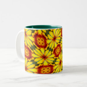 Golden Flowers Pattern Two-Tone Coffee Mug
