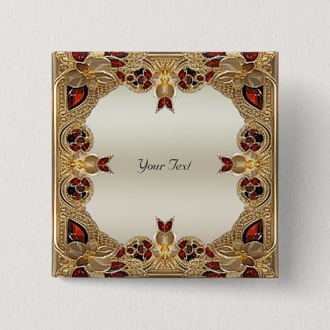 Golden Flowers Red Gemstone Button (Front)