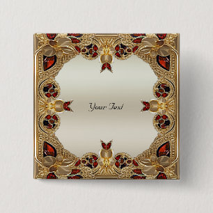 Golden Flowers Red Gemstone Button