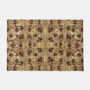 Golden Flowers Red Gemstone Doormat