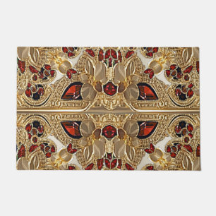 Golden Flowers Red Gemstone Doormat