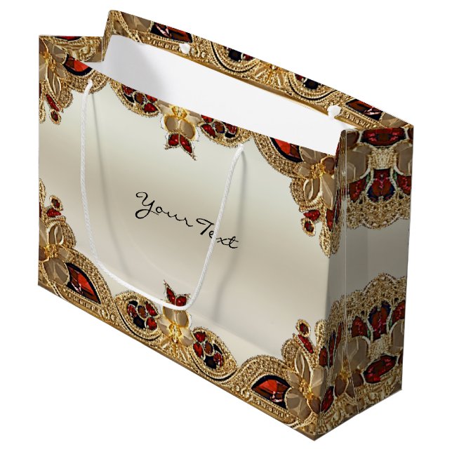 Golden Flowers Red Gemstone Gift Bag (Front Angled)