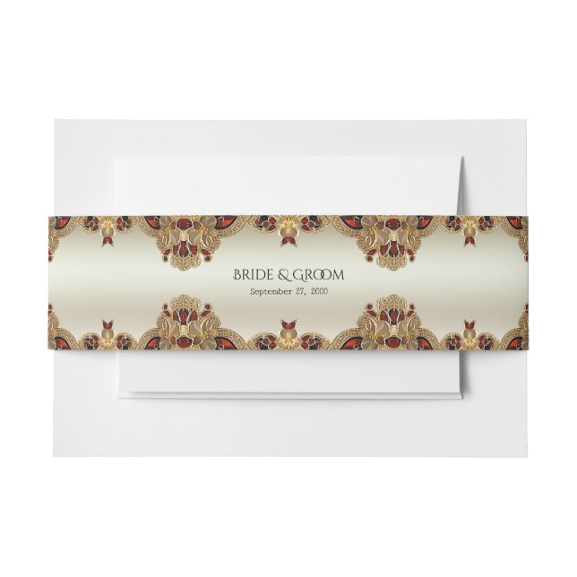 Golden Flowers Red Gemstone Invitation Belly Band (Front Example)