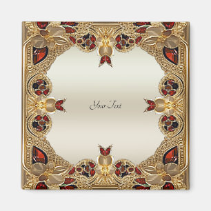 Golden Flowers Red Gemstone Magnet