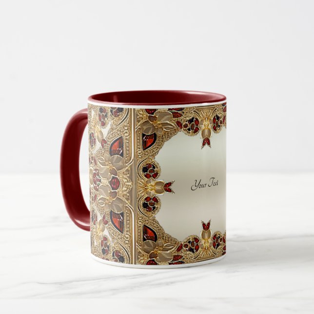 Golden Flowers Red Gemstone Mug (Front Left)