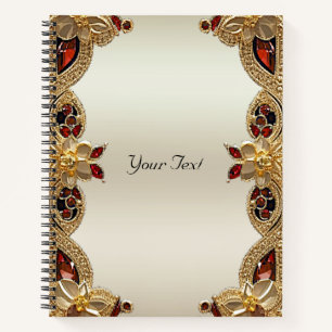 Golden Flowers Red Gemstone Notebook