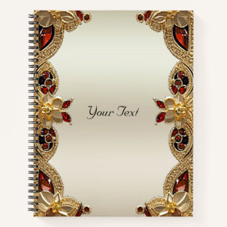 Golden Flowers Red Gemstone Notebook