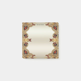 Golden Flowers Red Gemstone Post it Notes