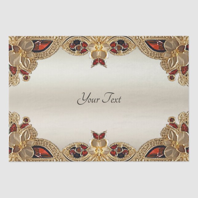 Golden Flowers Red Gemstone Tissue Paper (Front)