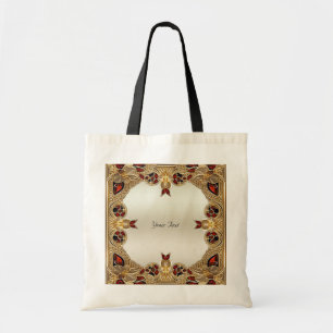 Golden Flowers Red Gemstone Tote Bag