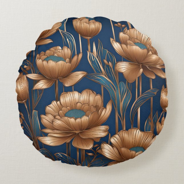 Golden Flowers Round Cushion (Front)
