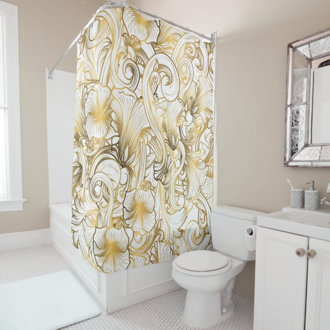 Golden Flowers Shower Curtain (In Situ)