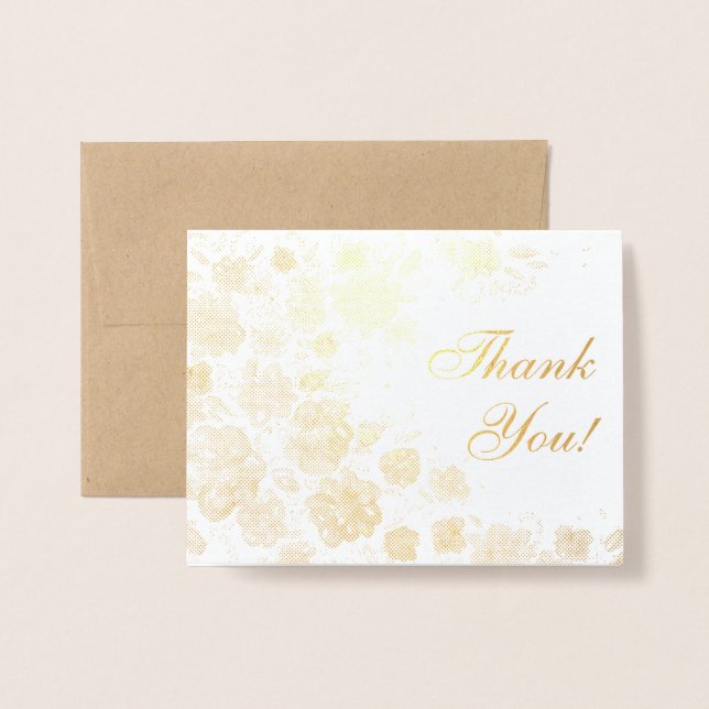 Golden Flowers Thank You Foil Card (Front With Envelope)