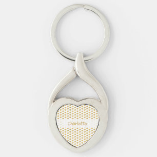 Golden Foil Hearts Pattern on White Grunge Modern Key Ring