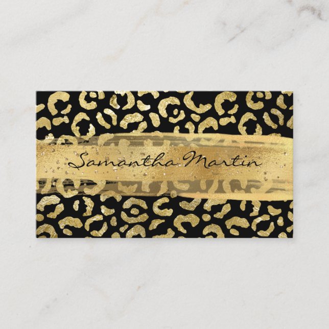 Golden Foil Leopard Gold Brush Stroke Business Card (Front)