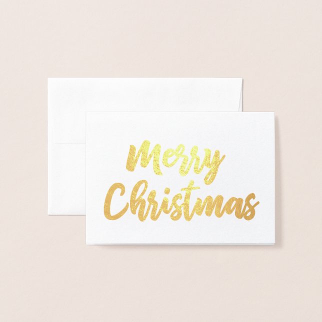 Golden Foil Merry Christmas Script Typography Foil Card (Front With Envelope)
