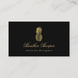 Golden Foil Pineapple Script Business Card Black