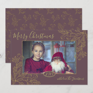 Golden Foil Winter Berries Photo Invitation
