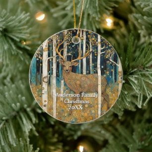 Golden Forest Deer Ceramic Tree Decoration