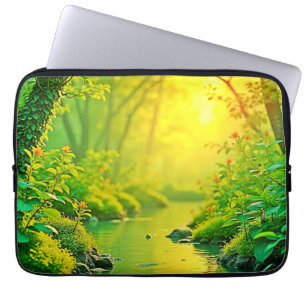 Golden Forest Stream Peaceful Art Laptop Sleeve