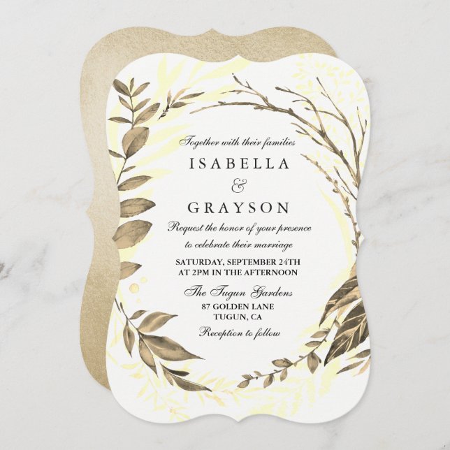 Golden Forest Wreath Wedding Invitation (Front/Back)