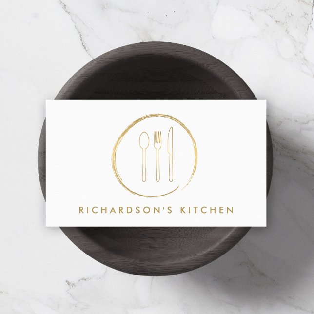 GOLDEN FORK SPOON KNIFE SKETCH LOGO for Catering Business Card (Creator Uploaded)