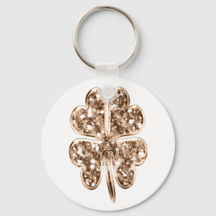 Golden Four Leaf Clover Faux Gold Good Luck Wish Key Ring