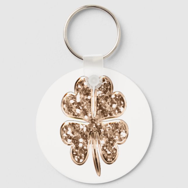 Golden Four Leaf Clover Faux Gold Good Luck Wish Key Ring (Front)
