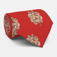 Golden Four Leaf Clover Good Luck Red and Gold