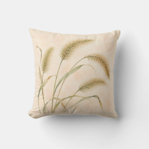 Golden Foxtail Grass Peach Botanical Watercolor Cushion