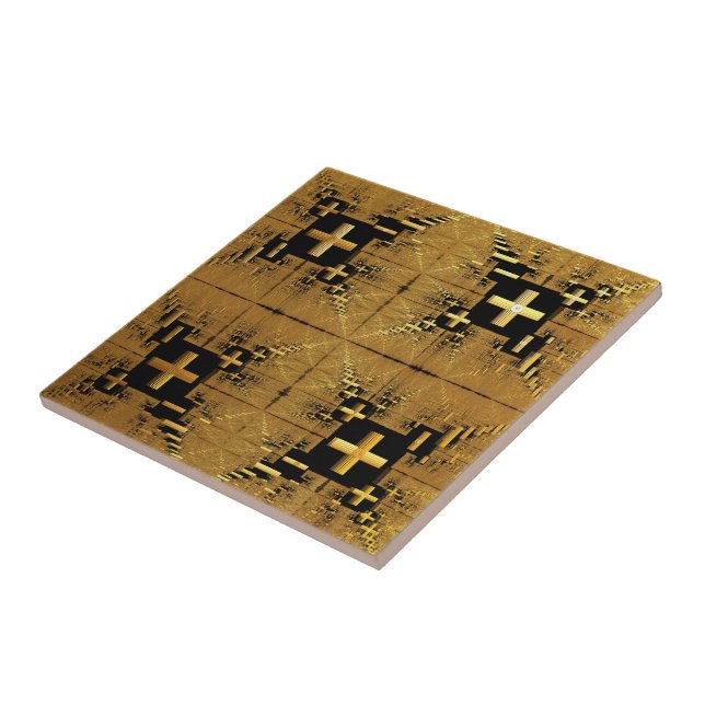 Golden Fractal Crosses Ceramic Tile (Side)