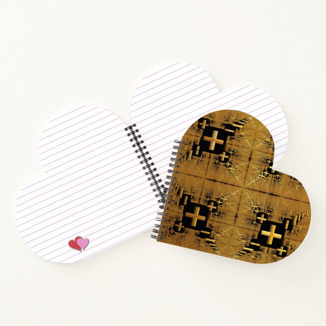 Golden Fractal Crosses Heart Shape Spiral Notebook (Inside)