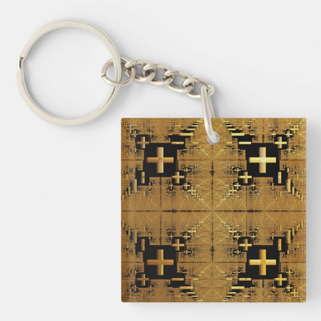 Golden Fractal Crosses  Key Ring (Front)